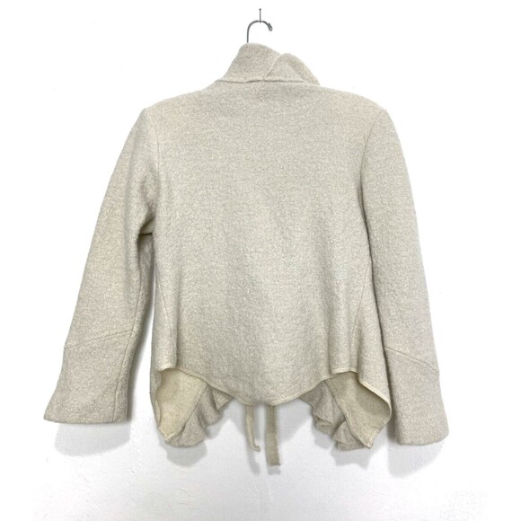 Revue Blazer Jacket Size M Beige Metallic 100% Wool Bow Tie Ruffle Long Sleeves - Picture 2 of 14